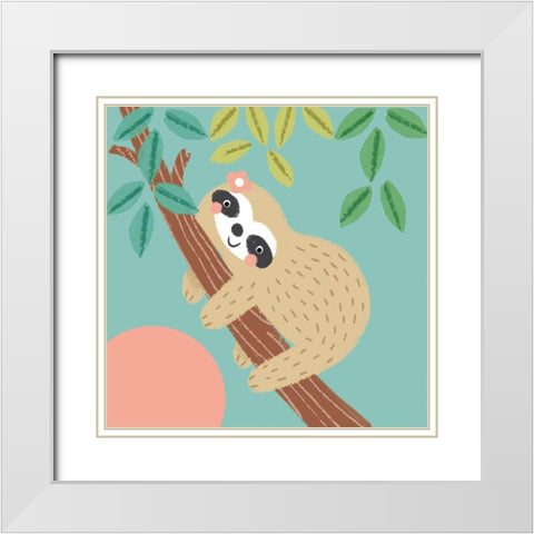 Jungle Sloth II White Modern Wood Framed Art Print with Double Matting by Anglicas, Louise