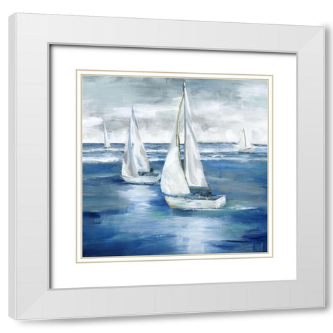 Sailing Together White Modern Wood Framed Art Print with Double Matting by Nan
