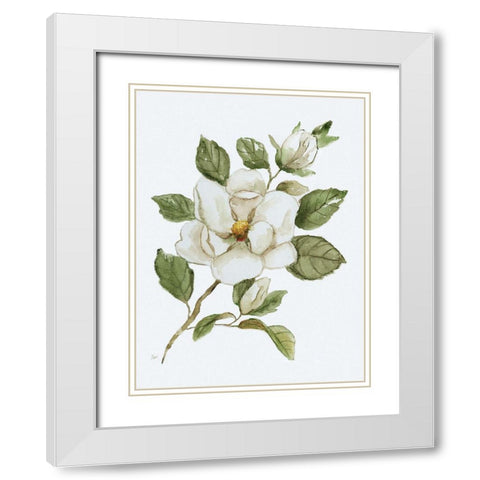 Magnolia Morning I White Modern Wood Framed Art Print with Double Matting by Nan