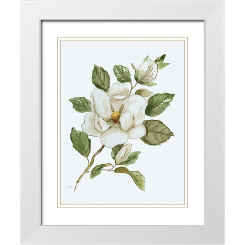 Magnolia Morning I White Modern Wood Framed Art Print with Double Matting by Nan