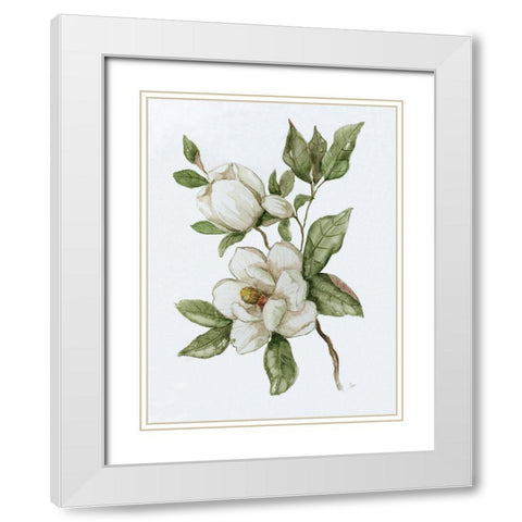 Magnolia Morning II White Modern Wood Framed Art Print with Double Matting by Nan