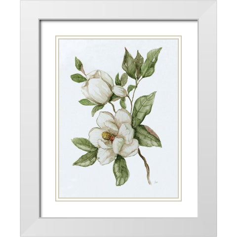 Magnolia Morning II White Modern Wood Framed Art Print with Double Matting by Nan