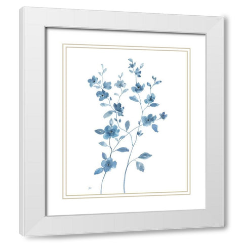 Blue Blossom I White Modern Wood Framed Art Print with Double Matting by Nan