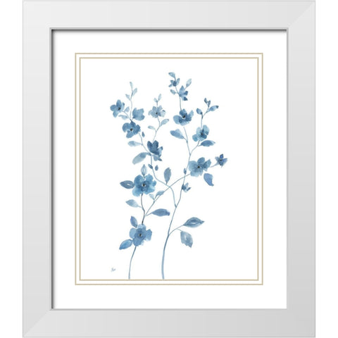 Blue Blossom I White Modern Wood Framed Art Print with Double Matting by Nan