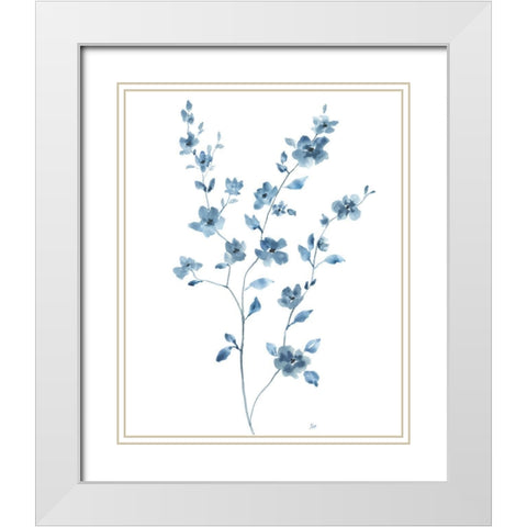Blue Blossom II White Modern Wood Framed Art Print with Double Matting by Nan