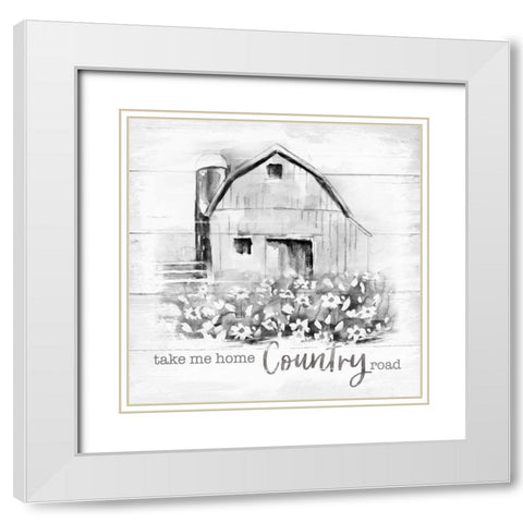 Country Road White Modern Wood Framed Art Print with Double Matting by Nan