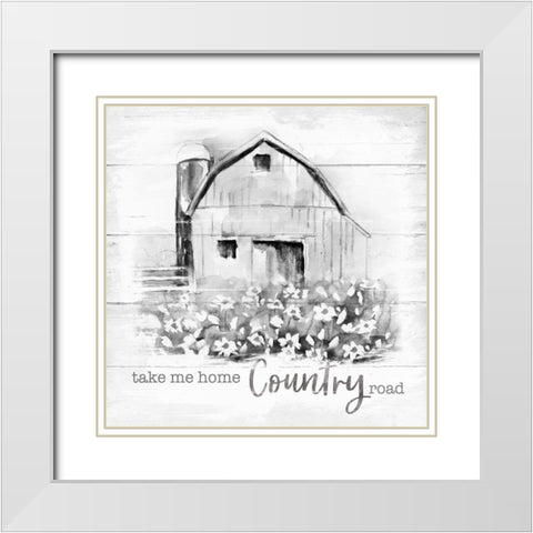 Country Road White Modern Wood Framed Art Print with Double Matting by Nan