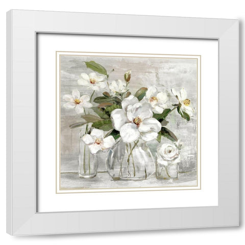 Romantic Magnolias White Modern Wood Framed Art Print with Double Matting by Swatland, Sally