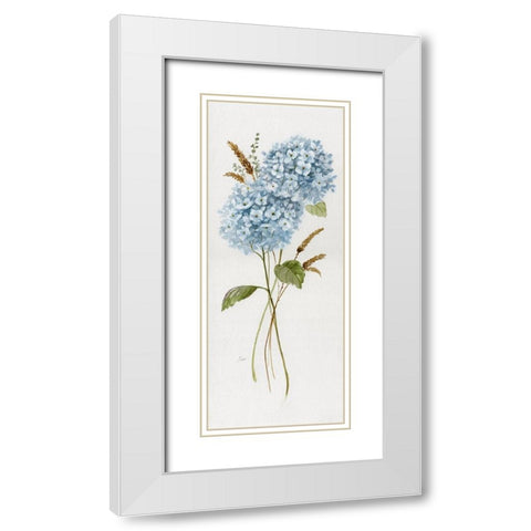Petite Blue Hydrangea I White Modern Wood Framed Art Print with Double Matting by Nan