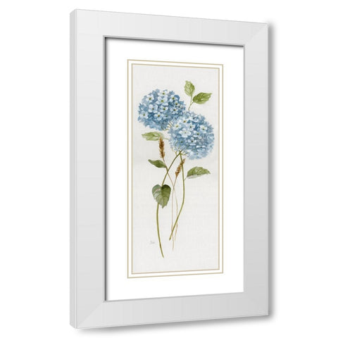 Petite Blue Hydrangea II White Modern Wood Framed Art Print with Double Matting by Nan
