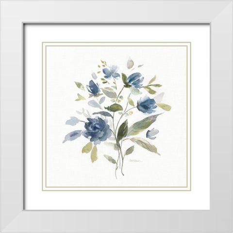 Wild Blue Blooms I White Modern Wood Framed Art Print with Double Matting by Robinson, Carol