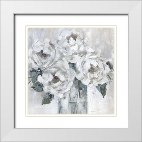 Shaded Peonies White Modern Wood Framed Art Print with Double Matting by Robinson, Carol