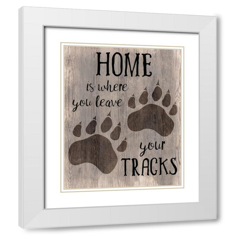 Bear Tracks White Modern Wood Framed Art Print with Double Matting by CAD Designs