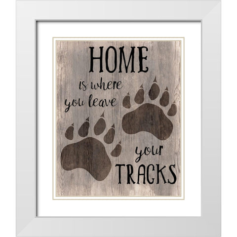 Bear Tracks White Modern Wood Framed Art Print with Double Matting by CAD Designs