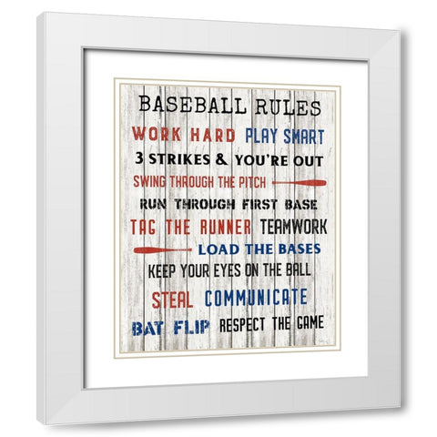 Baseball Rules White Modern Wood Framed Art Print with Double Matting by Carpentieri, Natalie