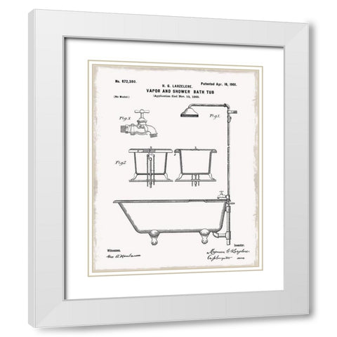 Vintage Bath II White Modern Wood Framed Art Print with Double Matting by Robinson, Carol