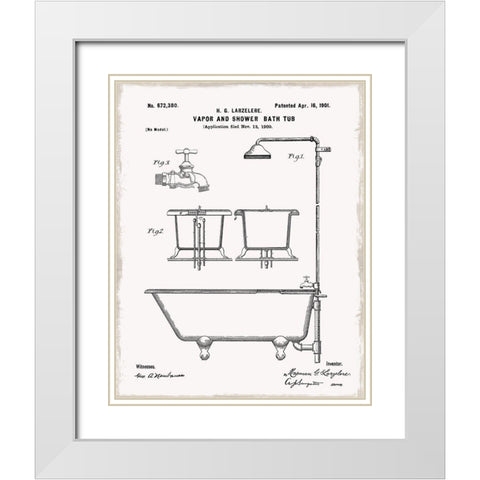Vintage Bath II White Modern Wood Framed Art Print with Double Matting by Robinson, Carol