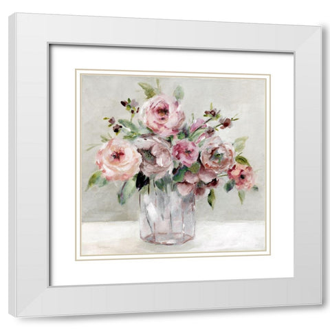 Blushing Blossoms White Modern Wood Framed Art Print with Double Matting by Robinson, Carol