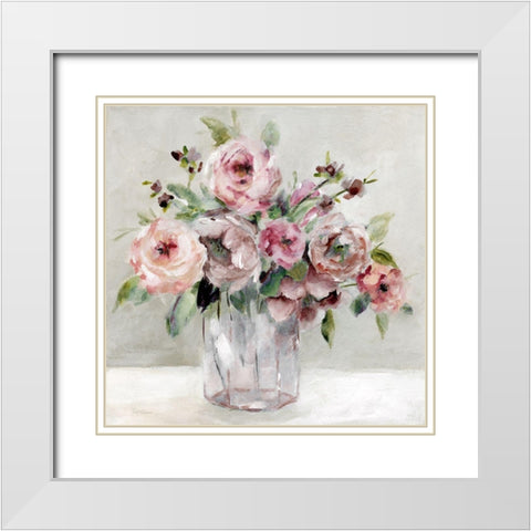 Blushing Blossoms White Modern Wood Framed Art Print with Double Matting by Robinson, Carol