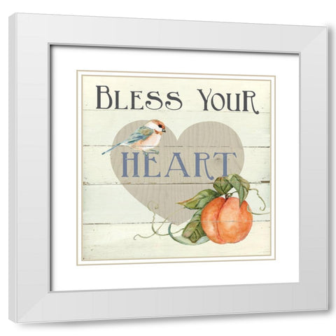 Peach Tree Bird I White Modern Wood Framed Art Print with Double Matting by Robinson, Carol