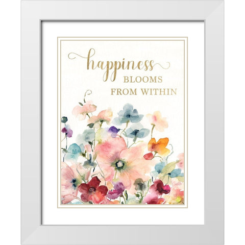 Happiness Blooms White Modern Wood Framed Art Print with Double Matting by Robinson, Carol