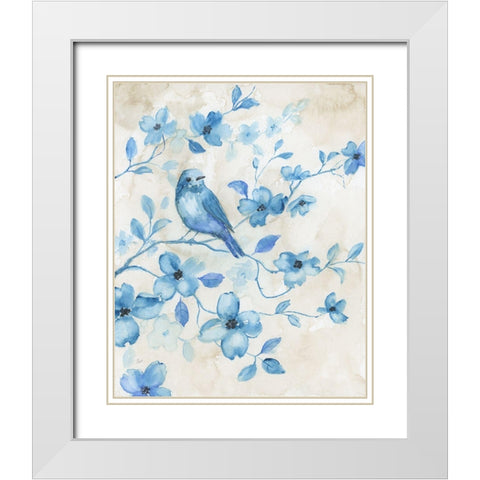 Bluebird Happiness I White Modern Wood Framed Art Print with Double Matting by Nan
