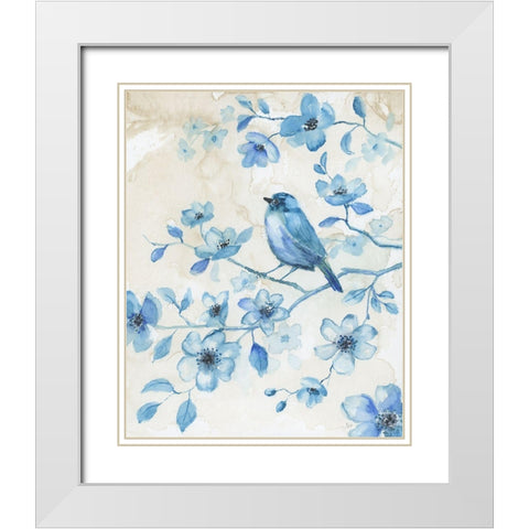 Bluebird Happiness I White Modern Wood Framed Art Print with Double Matting by Nan