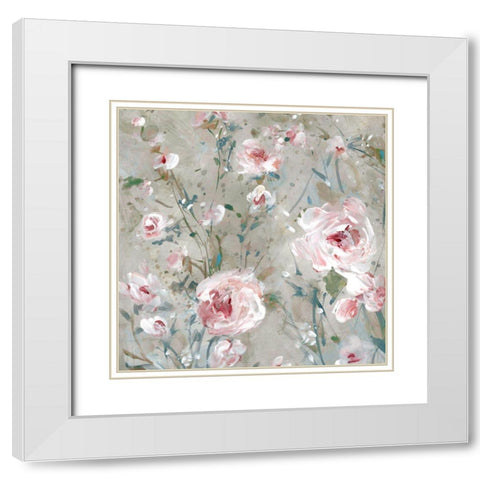 Delicate Pink Blossoms I White Modern Wood Framed Art Print with Double Matting by Robinson, Carol