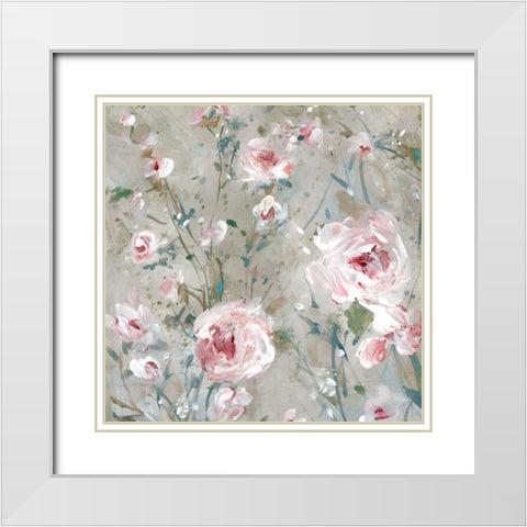 Delicate Pink Blossoms I White Modern Wood Framed Art Print with Double Matting by Robinson, Carol
