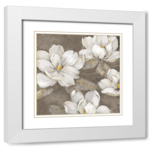 Magnolia Twilight White Modern Wood Framed Art Print with Double Matting by Nan
