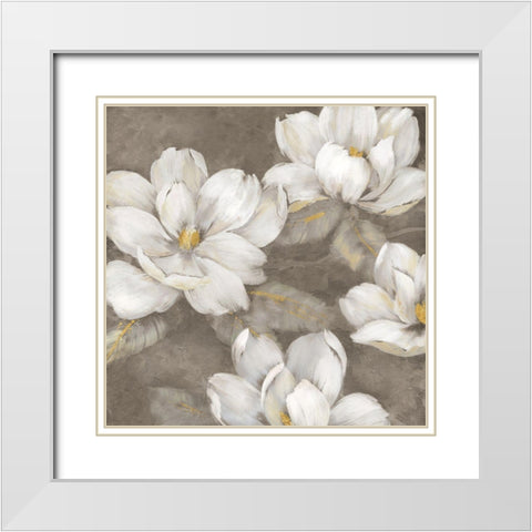 Magnolia Twilight White Modern Wood Framed Art Print with Double Matting by Nan