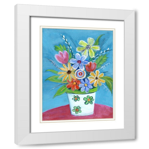 Bright Retro Flowers I White Modern Wood Framed Art Print with Double Matting by Dunlap, Marilyn