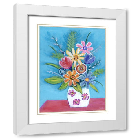 Bright Retro Flowers II White Modern Wood Framed Art Print with Double Matting by Dunlap, Marilyn