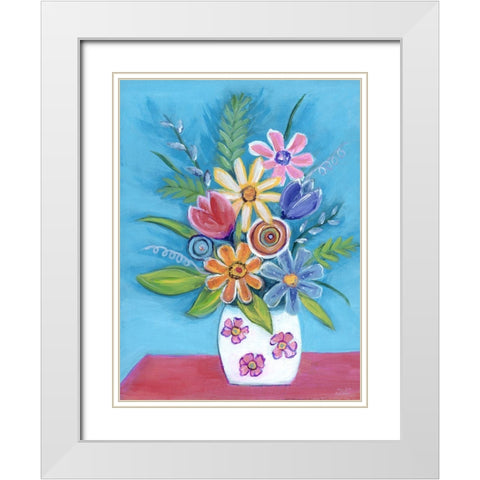 Bright Retro Flowers II White Modern Wood Framed Art Print with Double Matting by Dunlap, Marilyn