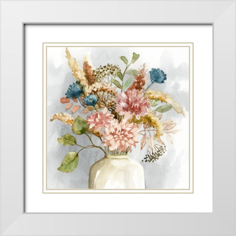 Boho Bouquet White Modern Wood Framed Art Print with Double Matting by Nan