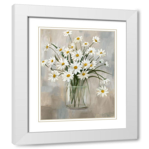 Daisy Cluster White Modern Wood Framed Art Print with Double Matting by Nan