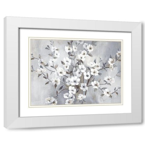 Misty Blossoms White Modern Wood Framed Art Print with Double Matting by Nan