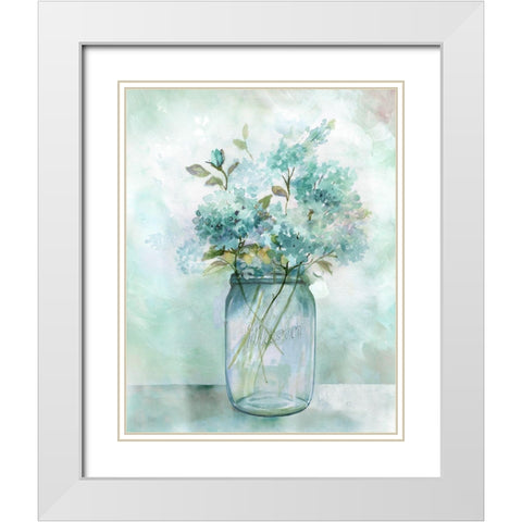 Hydrangea Retreat White Modern Wood Framed Art Print with Double Matting by Nan