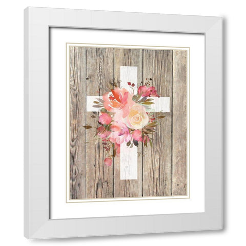 Floral Cross White Modern Wood Framed Art Print with Double Matting by Donovan, Kelly