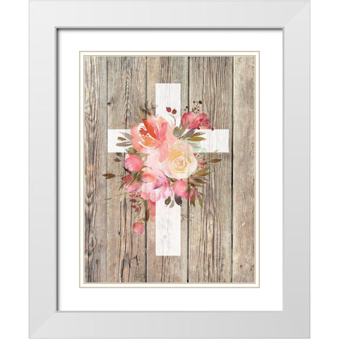 Floral Cross White Modern Wood Framed Art Print with Double Matting by Donovan, Kelly