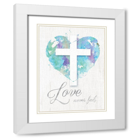 Love Never Fails White Modern Wood Framed Art Print with Double Matting by Donovan, Kelly