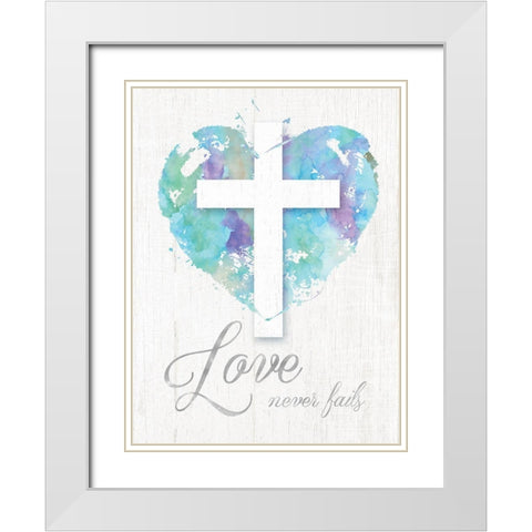 Love Never Fails White Modern Wood Framed Art Print with Double Matting by Donovan, Kelly