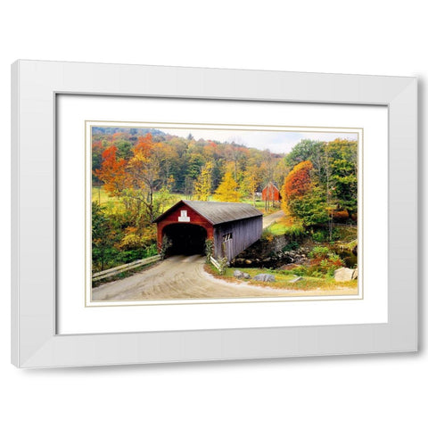 Vermont Covered Bridge White Modern Wood Framed Art Print with Double Matting by Delimont, Danita