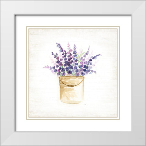 Bucket of Lavender II White Modern Wood Framed Art Print with Double Matting by Nan
