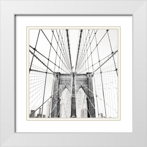 Brooklyn Bridge White Modern Wood Framed Art Print with Double Matting by Carpentieri, Natalie