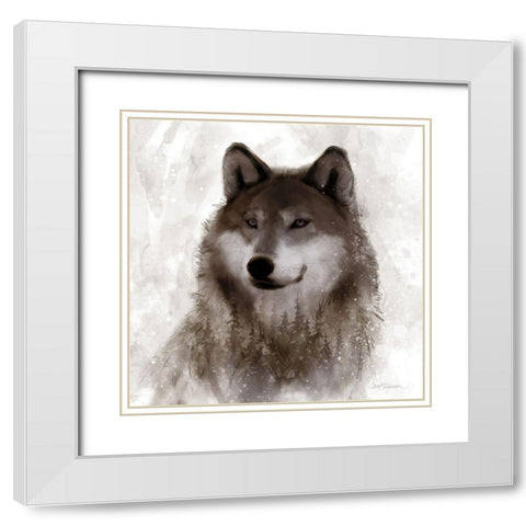 Forest Wolf White Modern Wood Framed Art Print with Double Matting by Robinson, Carol