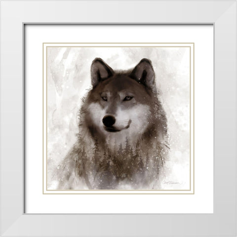 Forest Wolf White Modern Wood Framed Art Print with Double Matting by Robinson, Carol
