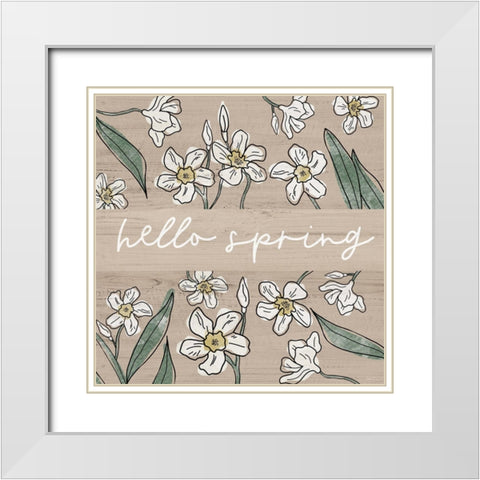 Hello Spring White Modern Wood Framed Art Print with Double Matting by Carpentieri, Natalie