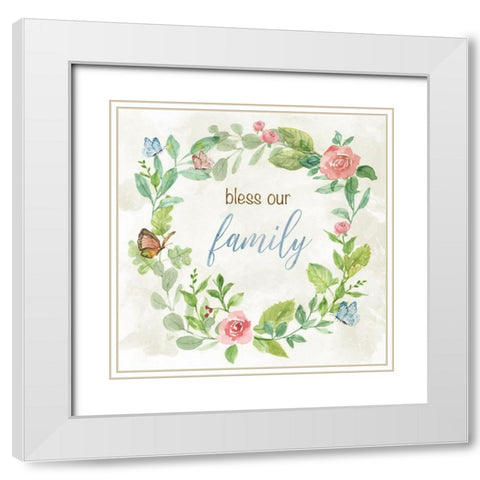 Bless Our Family White Modern Wood Framed Art Print with Double Matting by Nan