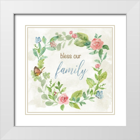 Bless Our Family White Modern Wood Framed Art Print with Double Matting by Nan